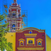 Buy canvas prints of Colorful Red Yellow Church Santa Maria Tonantzinta Cholula Mexic by William Perry