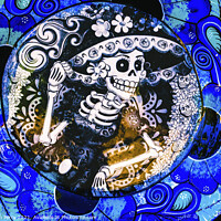 Buy canvas prints of Colorful Mexican Ceramic Day of Dead Blue Plate Los Cabos Mexico by William Perry