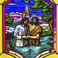 Buy canvas prints of Jesus Baptism Stained Glass Mission San Jose del Cabo Mexico by William Perry