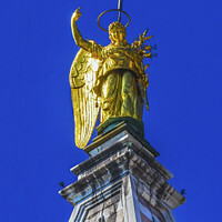 Buy canvas prints of Golden Archangel Gabriel Statue Campanile Bell Tower Venice Ital by William Perry