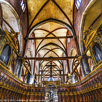 Buy canvas prints of Choir Stall Organ Titian Entrance Frari Church Venice Italy  by William Perry
