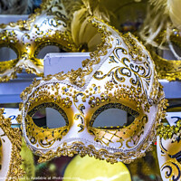 Buy canvas prints of White Venetian Masks Feathers Venice Italy by William Perry