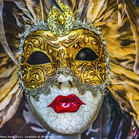 Buy canvas prints of White Golden Venetian Mask Feathers Venice Italy by William Perry