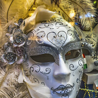 Buy canvas prints of White Venetian Mask Feathers Venice Italy by William Perry