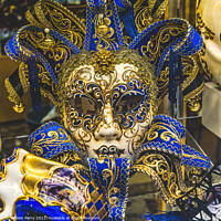 Buy canvas prints of Blue Golden Venetian Mask Feathers Venice Italy by William Perry