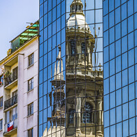 Buy canvas prints of Reflection Metropolitan Cathedral Glass Buildings Santiago Chile by William Perry