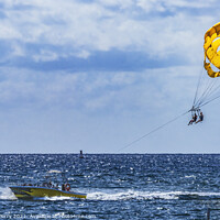 Buy canvas prints of Motorboat Parasailing Blue Ocean Fort Lauderdale Florida by William Perry