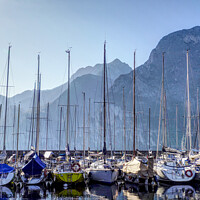Buy canvas prints of Mooring boats at the marina in Riva del Garda Italy by Alfred S. Sikula