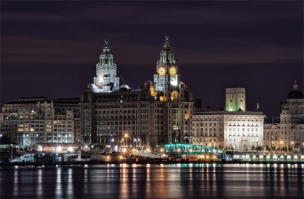 Liverpool Skyline at Night Acrylic by Wayne Molyneux