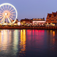 Buy canvas prints of Gdansk, North Poland: Wide angle night view of fer by Arpan Bhatia
