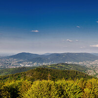 Buy canvas prints of Bielsko Biala, South Poland: Wide angle from up above panoramic  by Arpan Bhatia