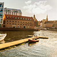 Buy canvas prints of Gdansk, North Poland - August 13, 2020: Sunset Panoramic view of by Arpan Bhatia