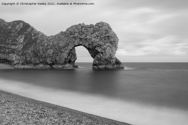 Black and white Durdle Door Picture Board by Christopher Keeley