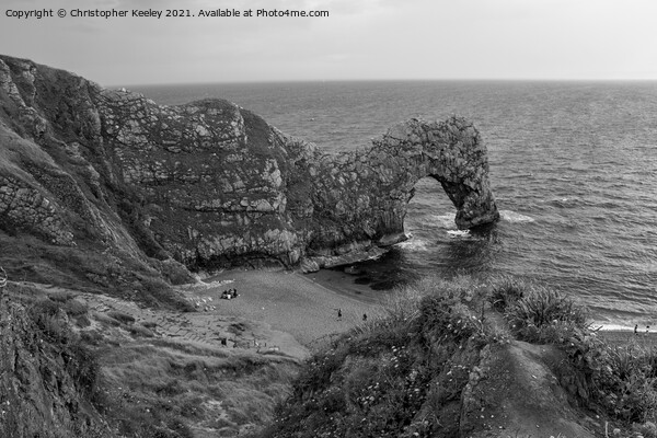 Black and white Durdle Door Picture Board by Christopher Keeley