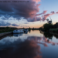 Buy canvas prints of Norfolk Broads windmill sunset by Christopher Keeley