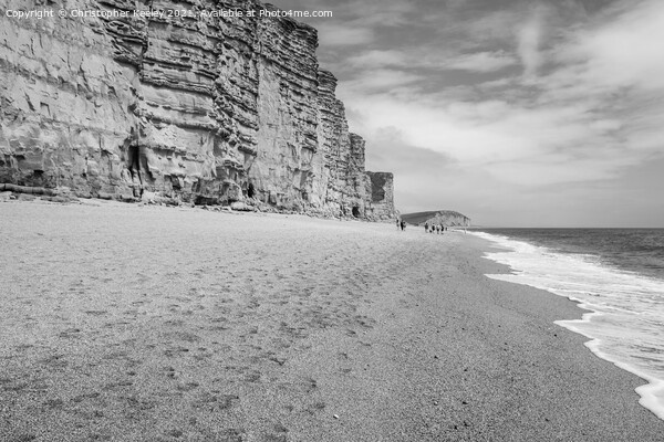 Black and white West Bay cliffs Picture Board by Christopher Keeley