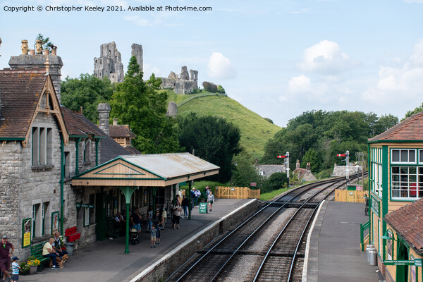 Corfe Castle and railway Picture Board by Christopher Keeley