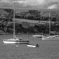 Buy canvas prints of Black and white Swanage boats by Christopher Keeley
