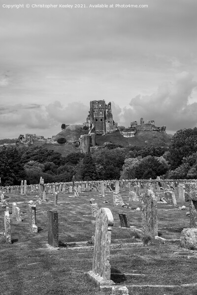 Corfe Castle and graveyard Picture Board by Christopher Keeley
