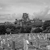 Buy canvas prints of Corfe Castle and graveyard by Christopher Keeley