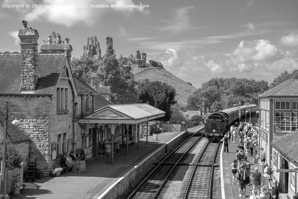 Steam train at Corfe Castle Picture Board by Christopher Keeley