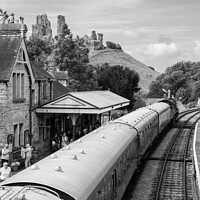 Buy canvas prints of Steam train at Corfe Castle by Christopher Keeley