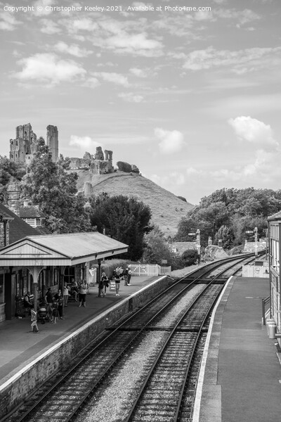 Corfe Castle - black and white Picture Board by Christopher Keeley