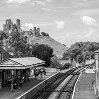 Buy canvas prints of Corfe Castle - black and white by Christopher Keeley