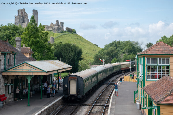 Steam train at Corfe Castle Picture Board by Christopher Keeley