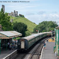 Buy canvas prints of Corfe Castle train station by Christopher Keeley