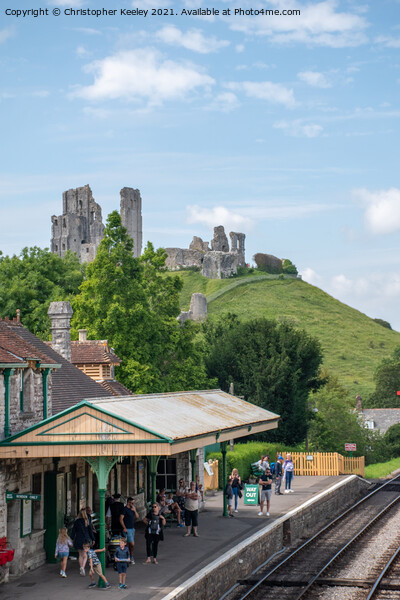 Corfe Castle and railway station Picture Board by Christopher Keeley