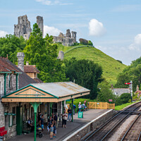 Buy canvas prints of Corfe Castle train station by Christopher Keeley
