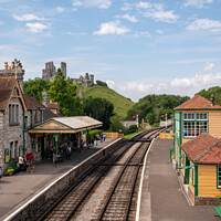 Buy canvas prints of Corfe Castle and railway station by Christopher Keeley