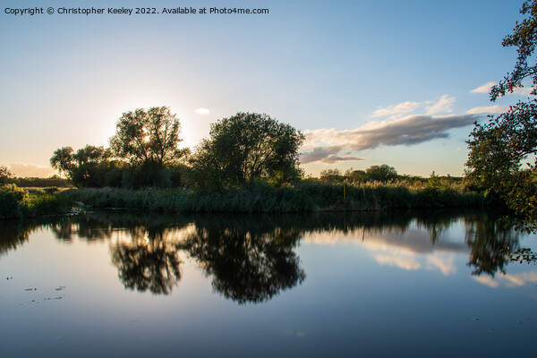 Dusk reflections on Norfolk Broads Picture Board by Christopher Keeley