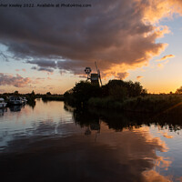 Buy canvas prints of Sunset at Norfolk Broads windmill by Christopher Keeley