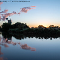 Buy canvas prints of Sunset reflections at Turf Fen windpump by Christopher Keeley