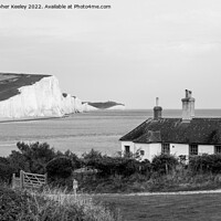 Buy canvas prints of Seven Sisters Cliffs in black and white by Christopher Keeley