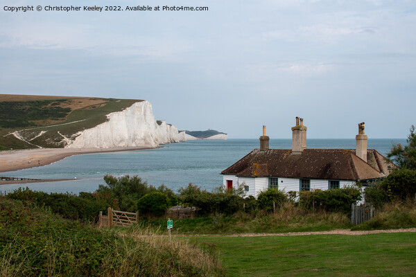 Seven Sisters Cliffs coastguard cottages Picture Board by Christopher Keeley