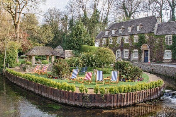 Cotswolds hotel and deck chairs in Bibury Picture Board by Christopher Keeley