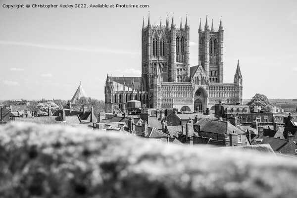 Lincoln Cathedral from the castle walls - black and white Picture Board by Christopher Keeley