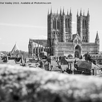 Buy canvas prints of Lincoln Cathedral from the castle walls - black and white by Christopher Keeley
