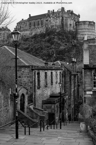 Edinburgh Castle from The Vennel in monochrome Picture Board by Christopher Keeley
