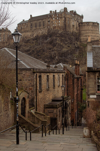 The Vennel views of Edinburgh Castle Picture Board by Christopher Keeley