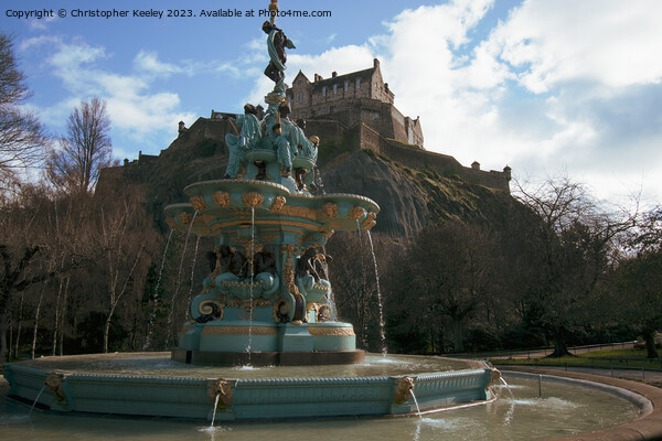 Cloudy skies over Ross Fountain and Edinburgh Castle Picture Board by Christopher Keeley