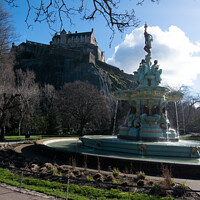Buy canvas prints of Spring sun over Edinburgh Castle and Ross Fountain by Christopher Keeley