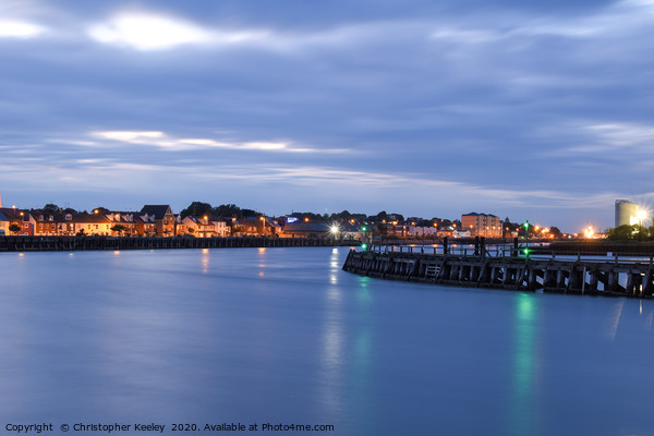 Gorleston harbour at night Picture Board by Christopher Keeley