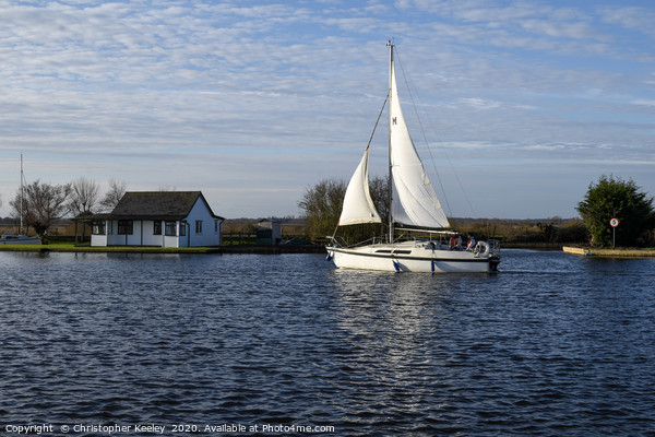 Sailing boat on the Norfolk Broads. Picture Board by Christopher Keeley