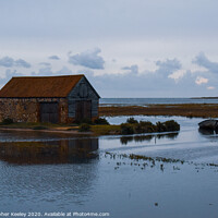 Buy canvas prints of North Norfolk coal barn surrounded by sea by Christopher Keeley