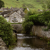 Buy canvas prints of Castleton stream and cottages by Christopher Keeley