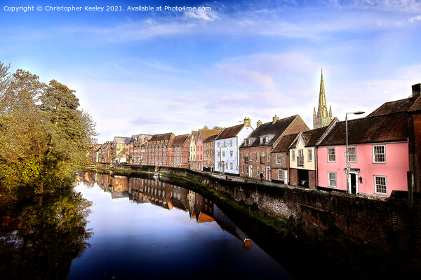 Norwich quayside and cathedral digital art Picture Board by Christopher Keeley